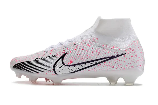 Nike White Pink High-Cut Flyknit Collar Speckle Print Firm-Ground Soccer Shoes 6
