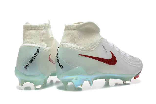 Nike White Red High-Cut Knit Collar Textured Swoosh Firm-Ground Soccer Shoes 3