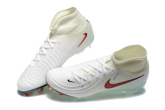 Nike White Red High-Cut Knit Collar Textured Swoosh Firm-Ground Soccer Shoes 4