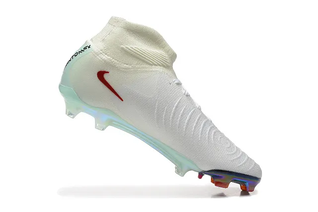 Nike White Red High-Cut Knit Collar Textured Swoosh Firm-Ground Soccer Shoes 5