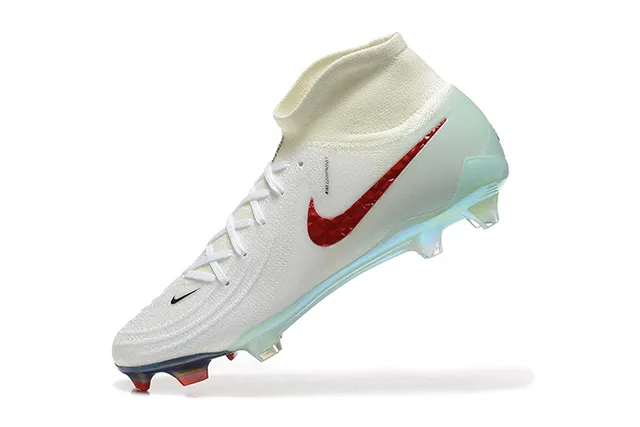 Nike White Red High-Cut Knit Collar Textured Swoosh Firm-Ground Soccer Shoes 6