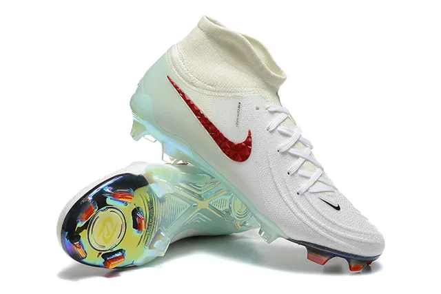 Nike White Red High-Cut Knit Collar Textured Swoosh Firm-Ground Soccer Shoes 7