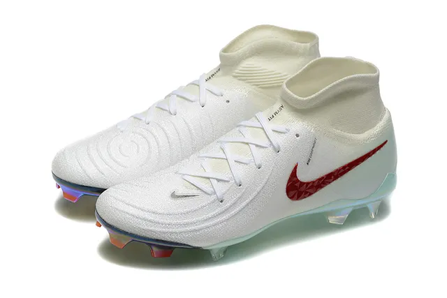 Nike White Red High-Cut Knit Collar Textured Swoosh Firm-Ground Soccer Shoes 9