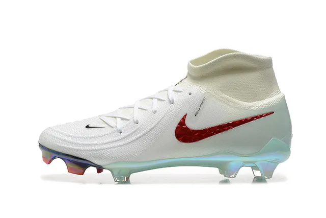 Nike White Red High-Cut Knit Collar Textured Swoosh Firm-Ground Soccer Shoes 11
