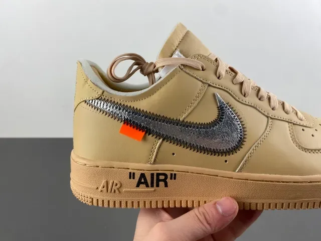 Nike x Off-White Air Force 1 Beige Metallic Silver Lifestyle Sneakers 3