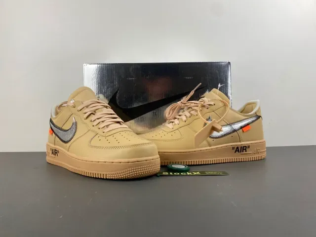 Nike x Off-White Air Force 1 Beige Metallic Silver Lifestyle Sneakers 14