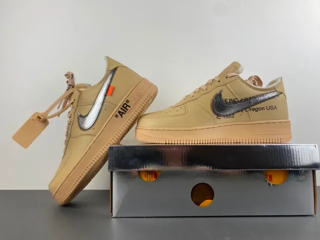 Nike x Off-White Air Force 1 Beige Metallic Silver Lifestyle Sneakers 15