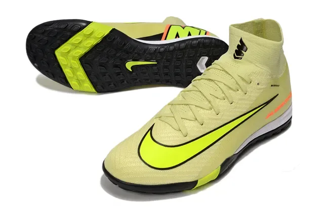 نایک أصفر أخضر Flyknit Upper High-Cut Collar Turf أحذية كرة القدم 3