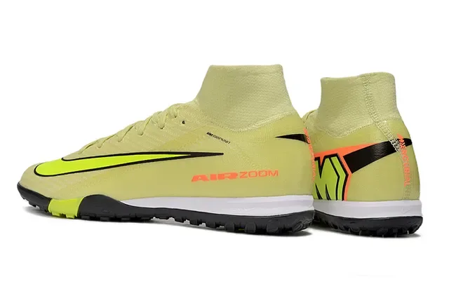 نایک أصفر أخضر Flyknit Upper High-Cut Collar Turf أحذية كرة القدم 4
