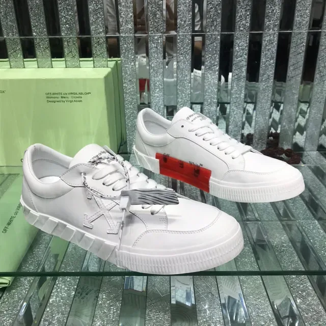 Off-White Arrow Low Top Branco Vermelho Estilo de Vida Industrial Tênis 8