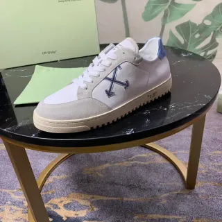 Off-White بيج أزرق أحذية رياضية أسلوب حياة منخفضة أصل سويدي وجلد بانيل