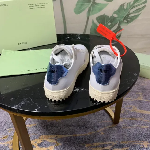 Off-White Beige Blue Tênis Lifestyle de Suede e Couro Painelados de Topo Baixo 2