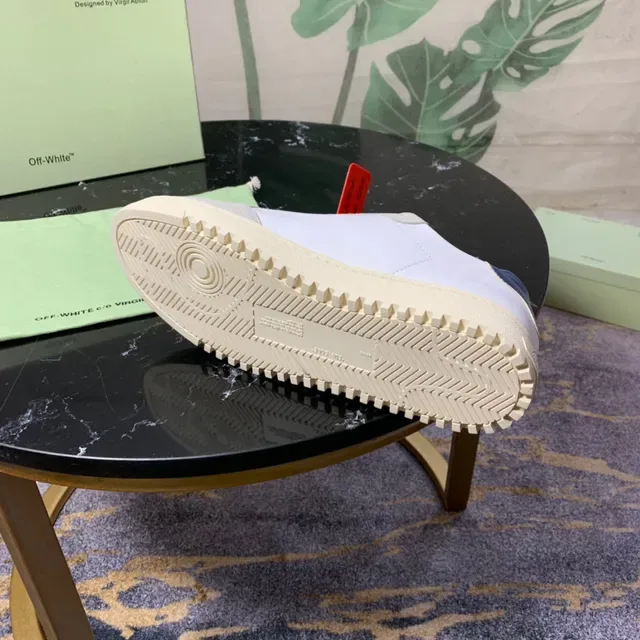 Off-White Beige Blue Tênis Lifestyle de Suede e Couro Painelados de Topo Baixo 3