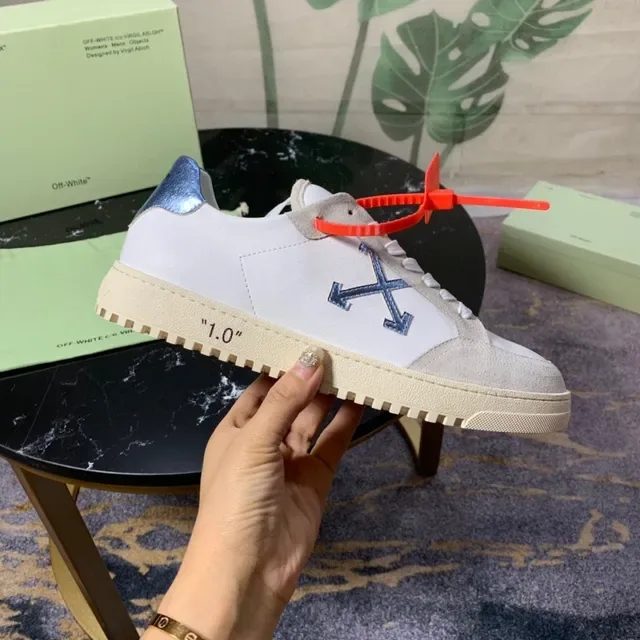 Off-White Beige Blue Tênis Lifestyle de Suede e Couro Painelados de Topo Baixo 4