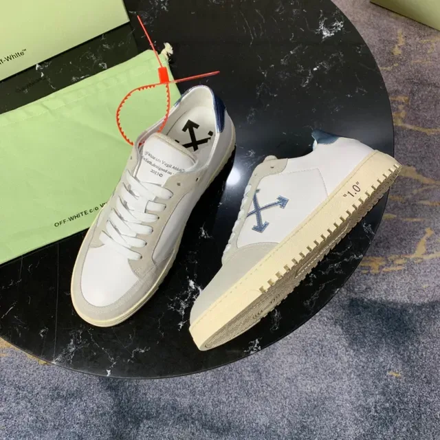 Off-White Beige Blue Tênis Lifestyle de Suede e Couro Painelados de Topo Baixo 5