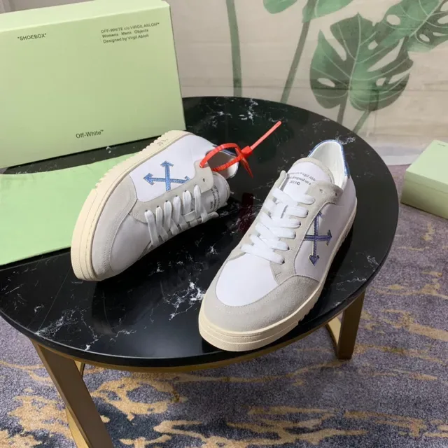 Off-White Beige Blue Tênis Lifestyle de Suede e Couro Painelados de Topo Baixo 6