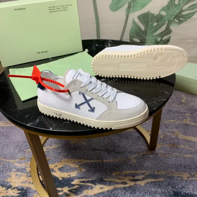Off-White Beige Blue Tênis Lifestyle de Suede e Couro Painelados de Topo Baixo 7