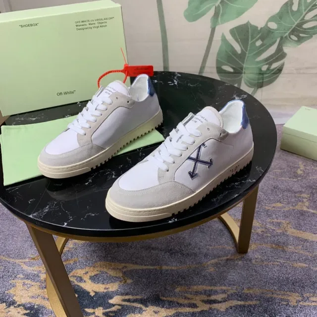 Off-White Beige Blue Tênis Lifestyle de Suede e Couro Painelados de Topo Baixo 8