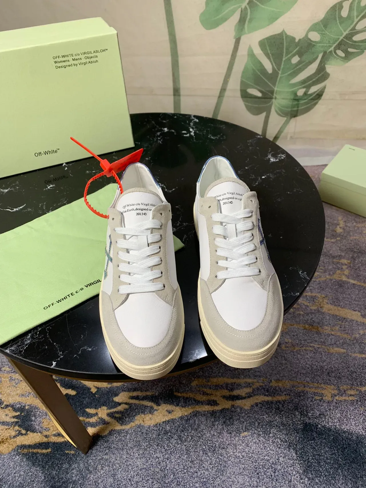 Off-White Beige Blue Tênis Lifestyle de Suede e Couro Painelados de Topo Baixo 9