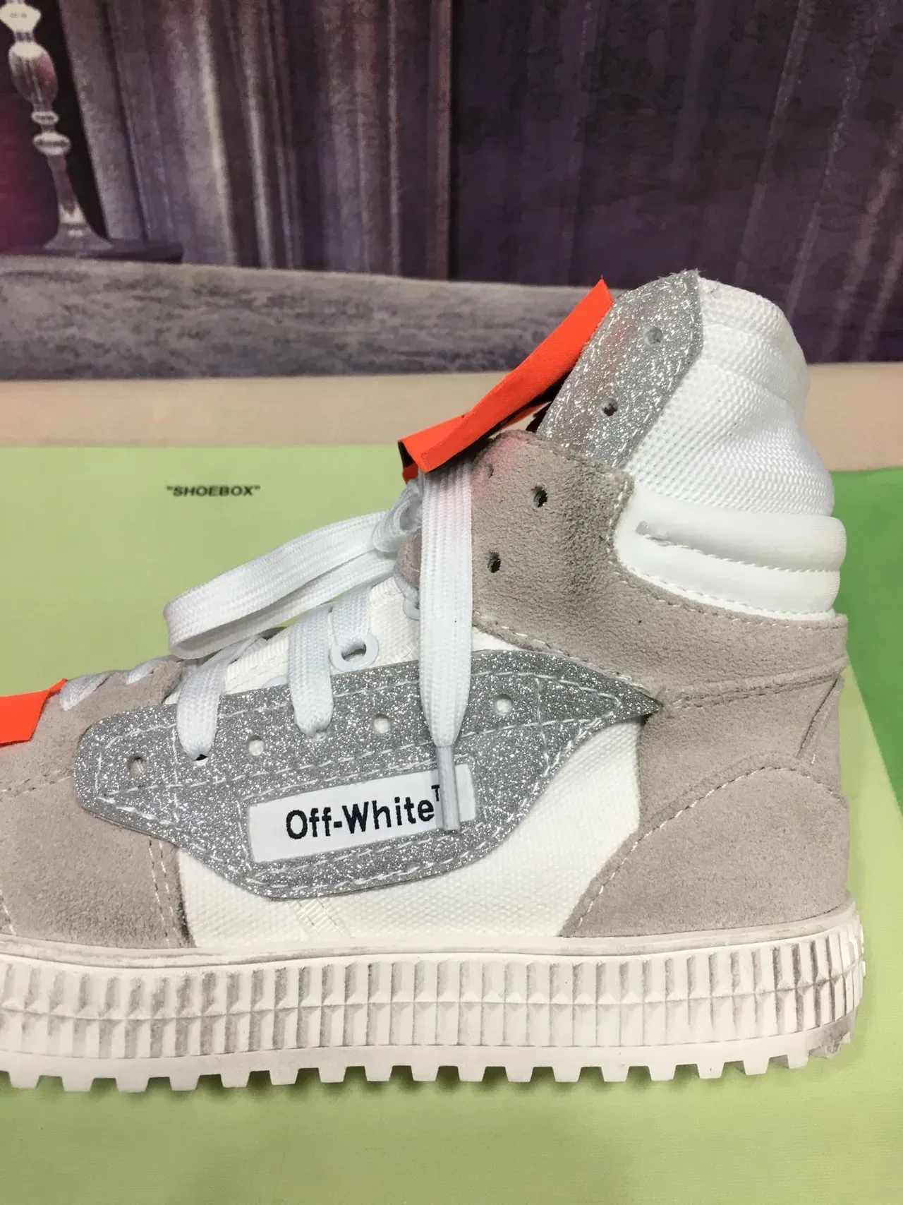 Off-White Bege Prata High-Top Glitter Tênis Lifestyle 4