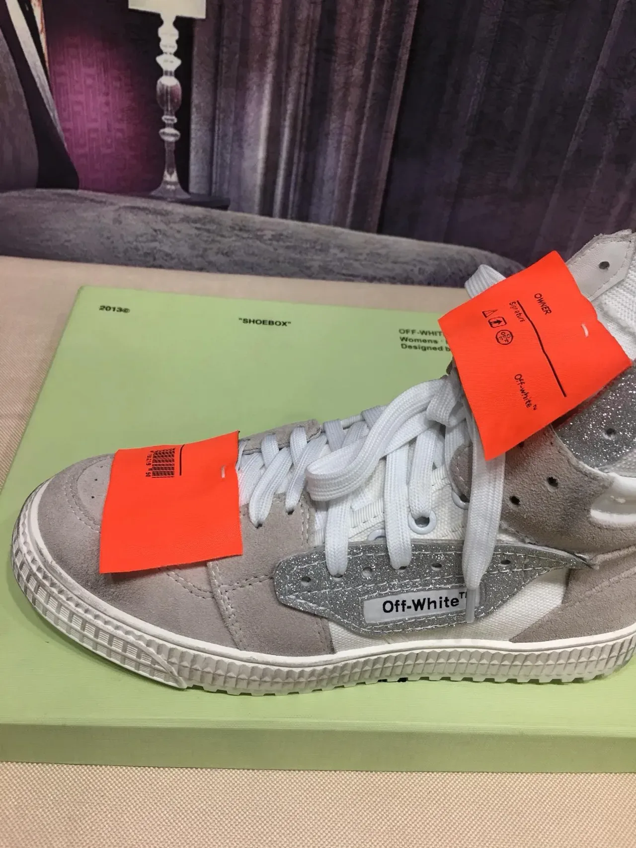 Off-White Bege Prata High-Top Glitter Tênis Lifestyle 5