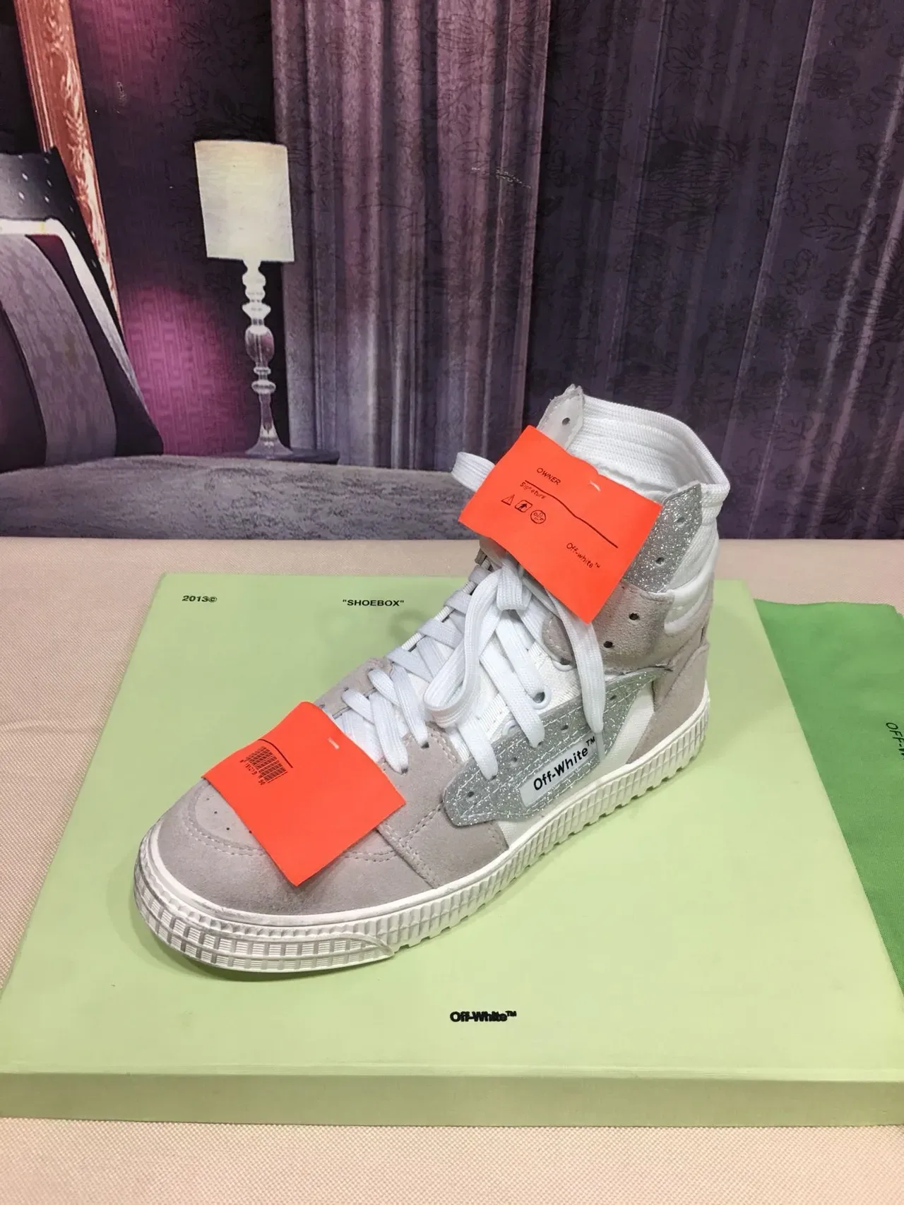 Off-White Bege Prata High-Top Glitter Tênis Lifestyle 7