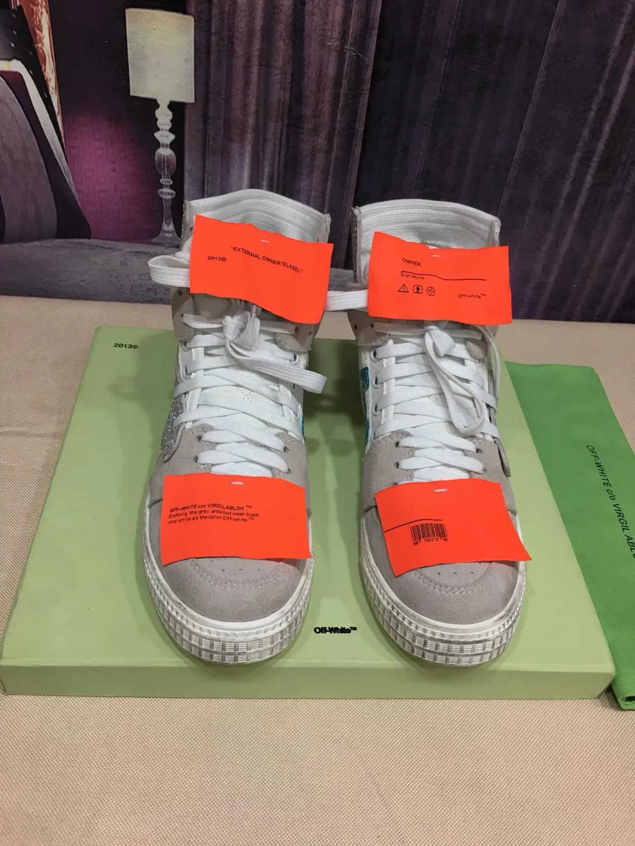 Off-White Bege Prata High-Top Glitter Tênis Lifestyle 9