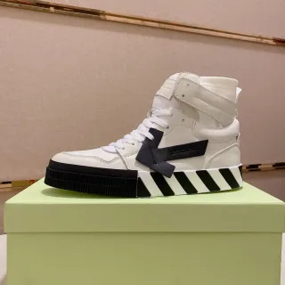 Off-White Industrial حذاء رياضي عالي أبيض أسود أسلوب حياة