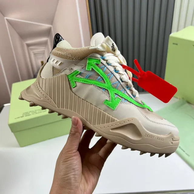 Off-White Runner Chaussures chunky Beige Green motif de flèche oversized, semelle intermédiaire sculptée avec rayures 5