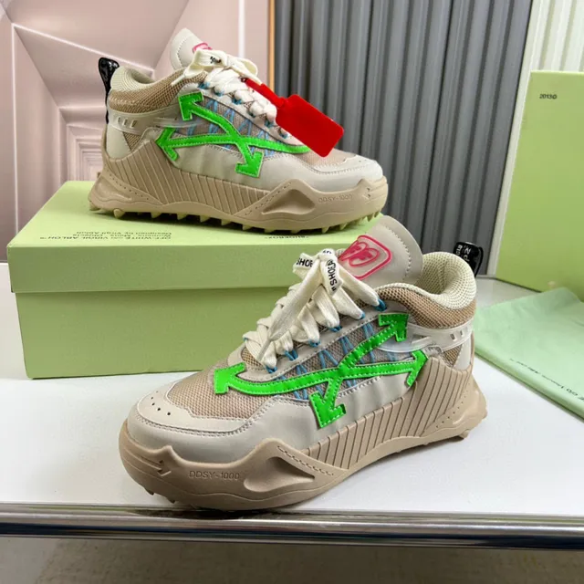 Off-White Runner Chaussures chunky Beige Green motif de flèche oversized, semelle intermédiaire sculptée avec rayures 7