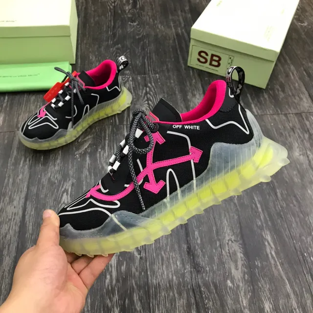 Off-White Runner أسود وردي أصفر نيون حذاء رياضي سميك 4