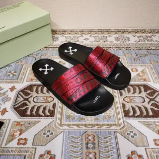 Off-White Slide Black and Metallic Red Industrial Strap Slippers