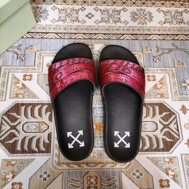 Off-White Slide Noir et Rouge Métallique Sangle Industrielle Chaussons 2