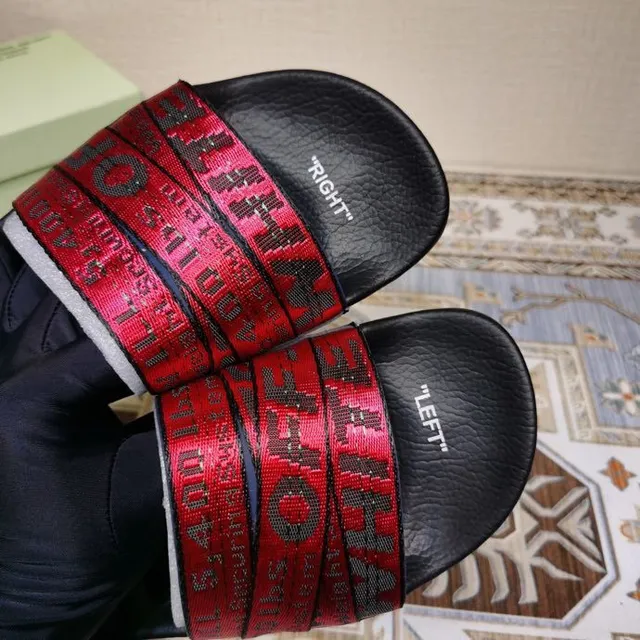 Off-White Slide Noir et Rouge Métallique Sangle Industrielle Chaussons 6
