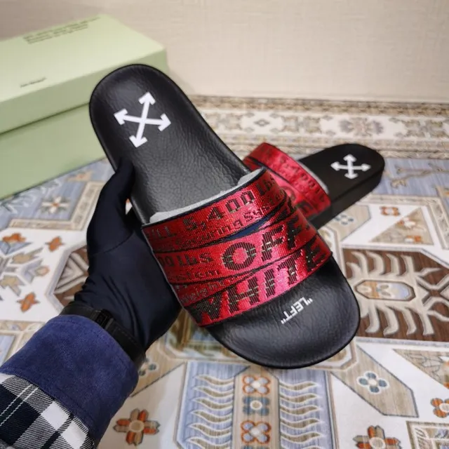Off-White Slide Noir et Rouge Métallique Sangle Industrielle Chaussons 7
