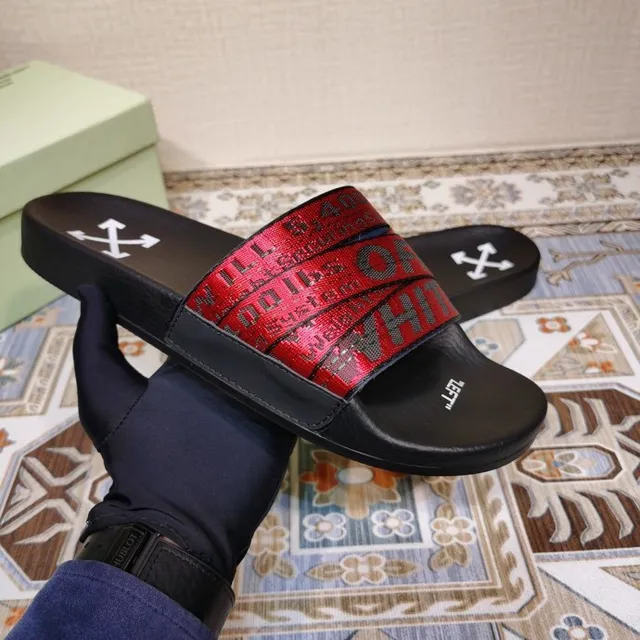 Off-White Slide Noir et Rouge Métallique Sangle Industrielle Chaussons 8