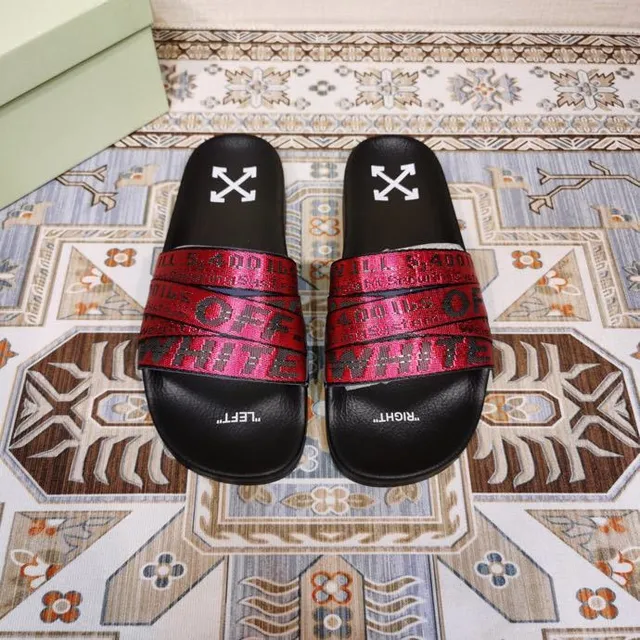 Off-White Slide Noir et Rouge Métallique Sangle Industrielle Chaussons 9