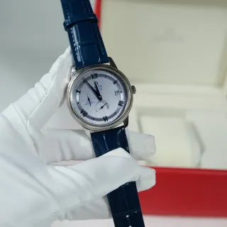 Omega De Ville Prestige Co-Axial Chronometer Silver Dial Blue Alligator Strap Mechanical Watch