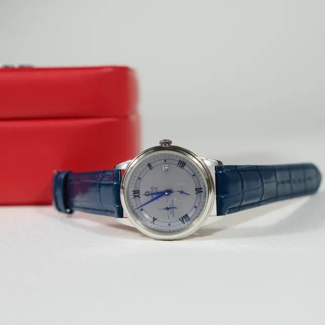 Omega De Ville Prestige Co-Axial Chronometer Silver Dial Blue Alligator Strap Mechanical Watch 6