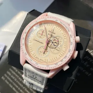 Omega Speedmaster Moon Watch Swatch Pink Ceramic Mechanical Watch
