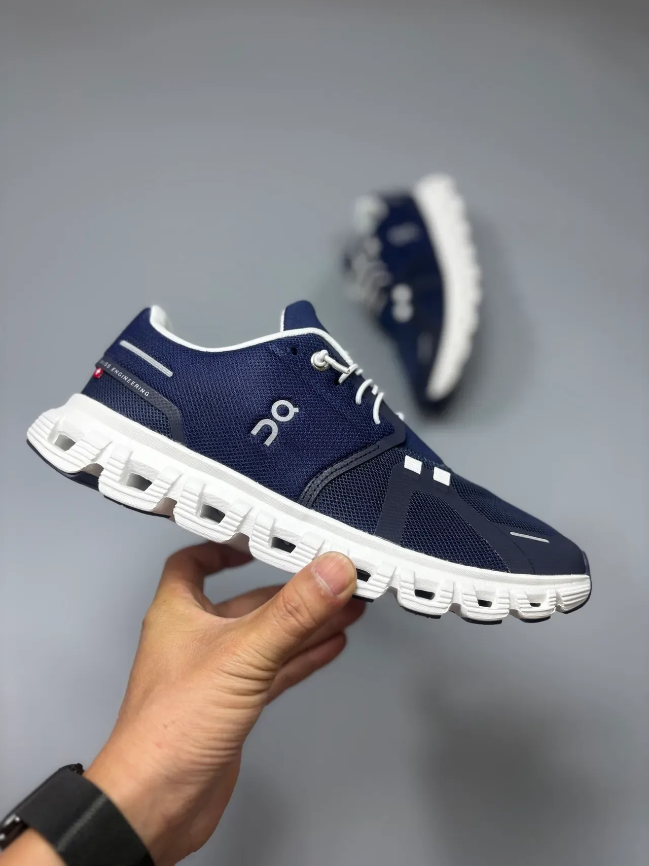 On Cloud Navy Blue Mesh Lifestyle Sneakers 5