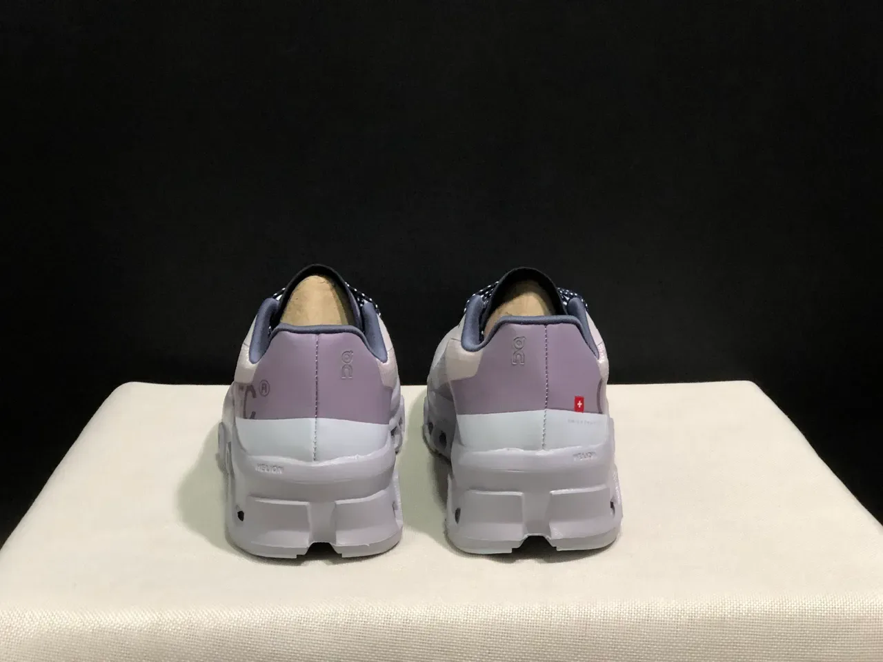 On Cloudmonster Beige Navy Running Shoes 2