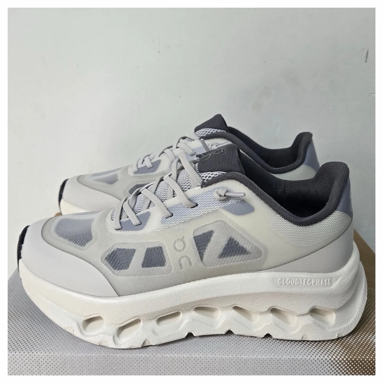 On Cloudmonster White Gray Green Chunky Sneakers 4