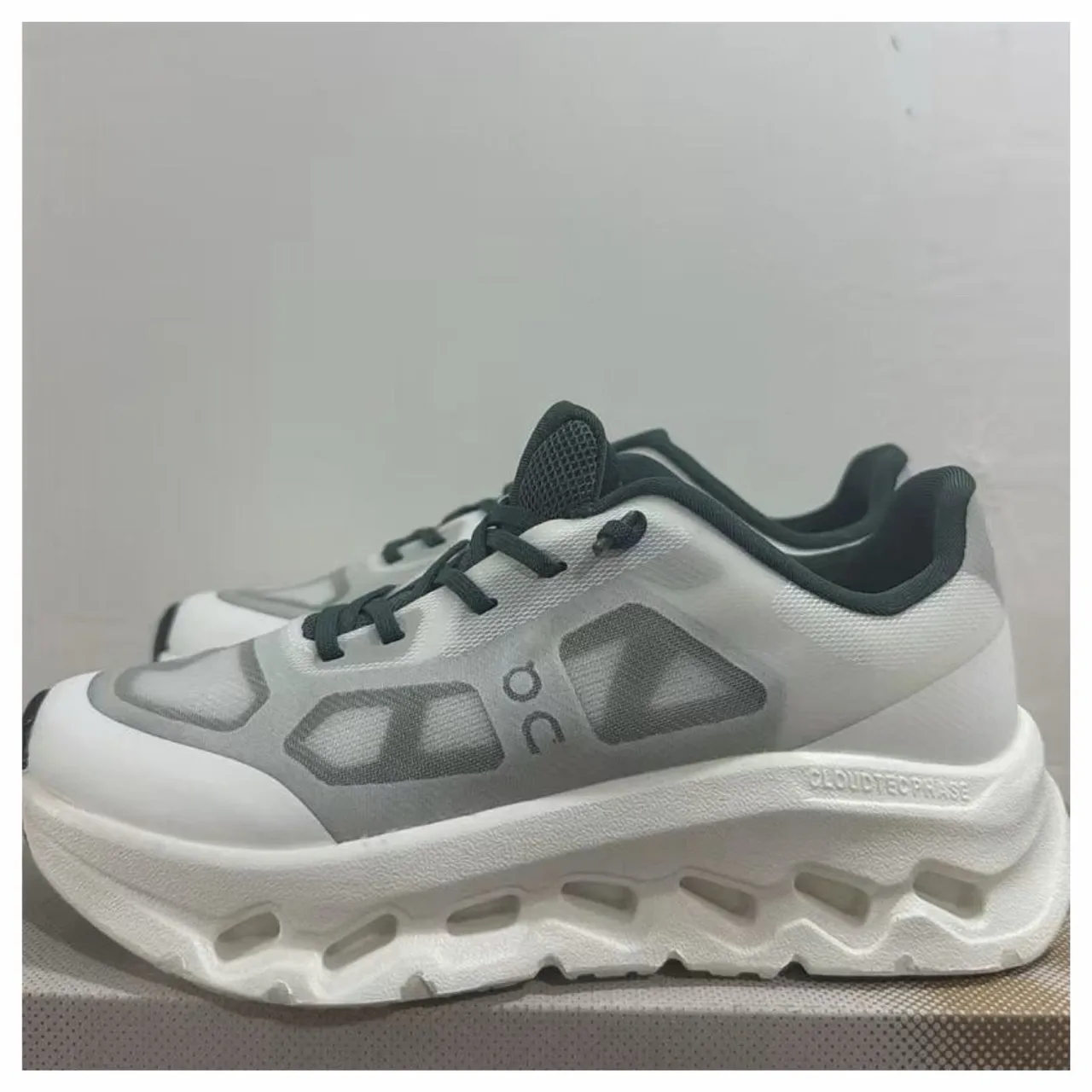 On Cloudmonster White Gray Green Chunky Sneakers 9