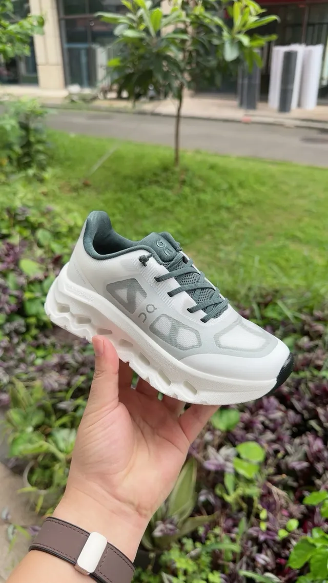 On Cloudmonster White Gray Green Chunky Sneakers 19