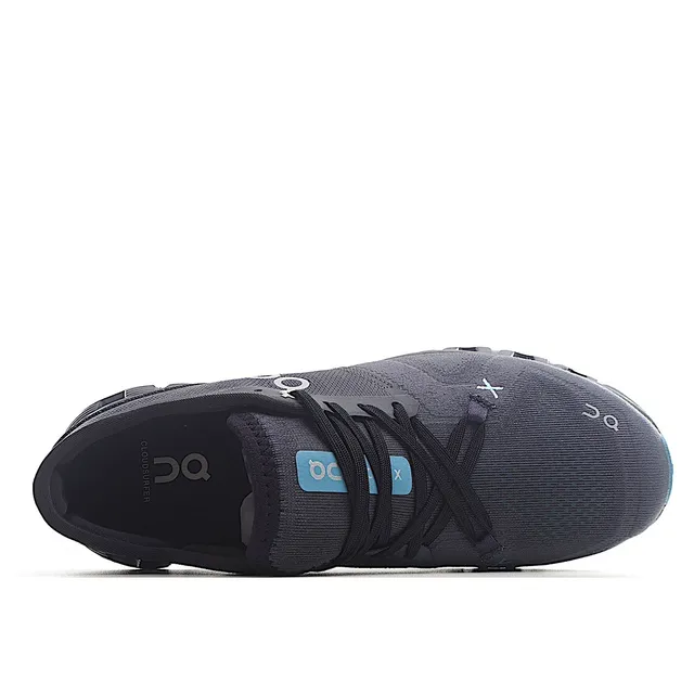 On Gray Blue Engineered Mesh Upper Segmented CloudTec Midsole Running Shoes 4