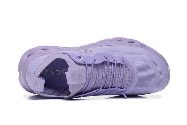 On Purple Gray Knit Upper Open-Cell CloudTec Midsole Running Shoes 3