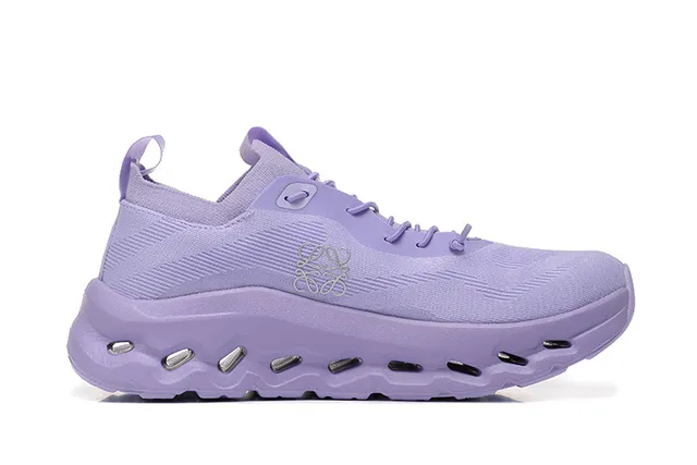 On Purple Gray Knit Upper Open-Cell CloudTec Midsole Running Shoes 4