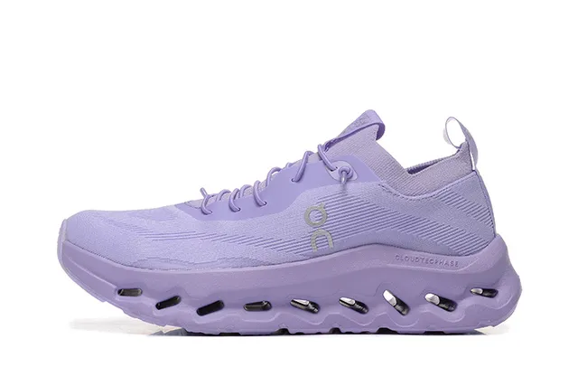 On Purple Gray Knit Upper Open-Cell CloudTec Midsole Running Shoes 5