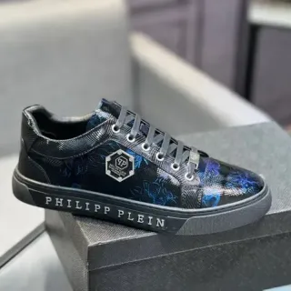 Philipp Plein Black and Blue Floral Print Lifestyle Sneakers